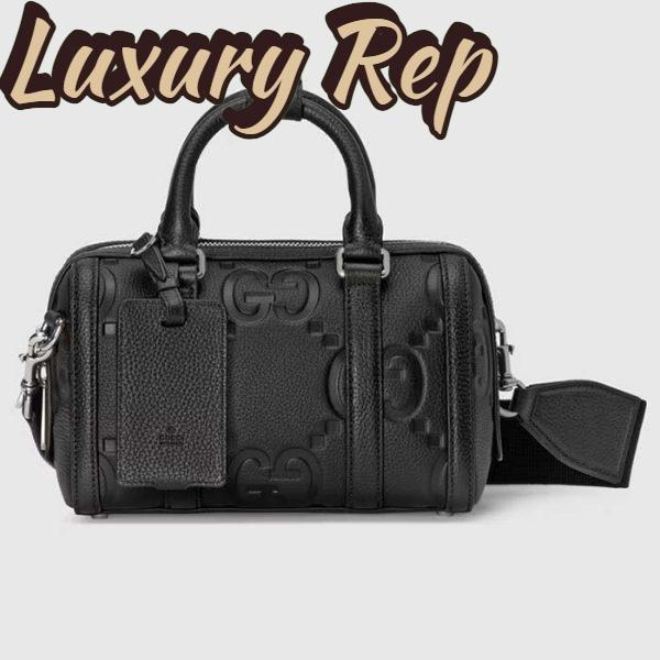Replica Gucci Unisex Jumbo GG Mini Duffle Bag Black Leather Double G Zip Closure