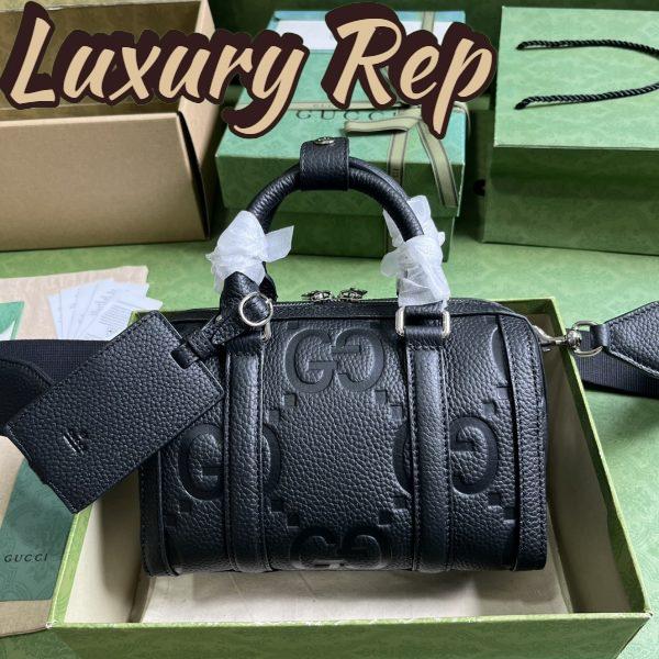 Replica Gucci Unisex Jumbo GG Mini Duffle Bag Black Leather Double G Zip Closure 3