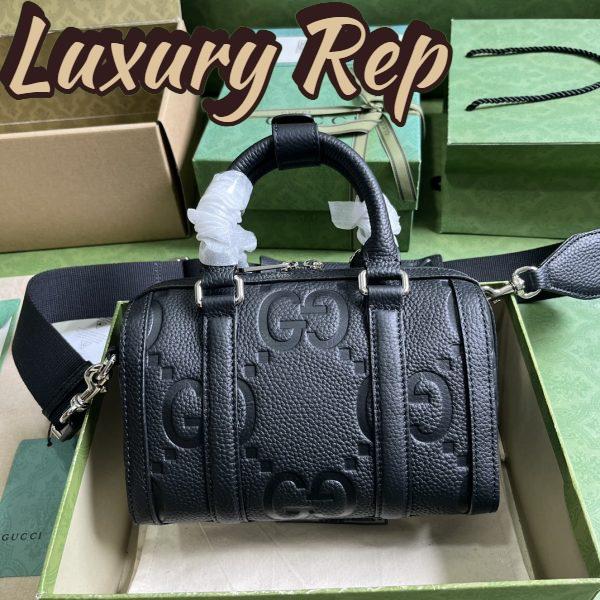 Replica Gucci Unisex Jumbo GG Mini Duffle Bag Black Leather Double G Zip Closure 4