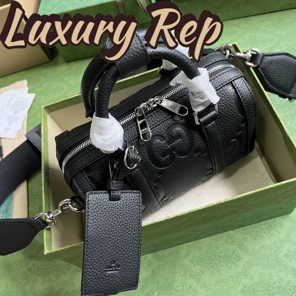 Replica Gucci Unisex Jumbo GG Mini Duffle Bag Black Leather Double G Zip Closure 5