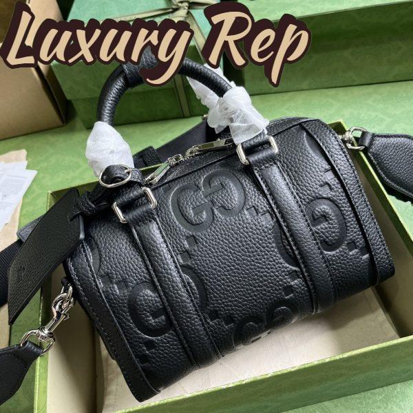Replica Gucci Unisex Jumbo GG Mini Duffle Bag Black Leather Double G Zip Closure 6