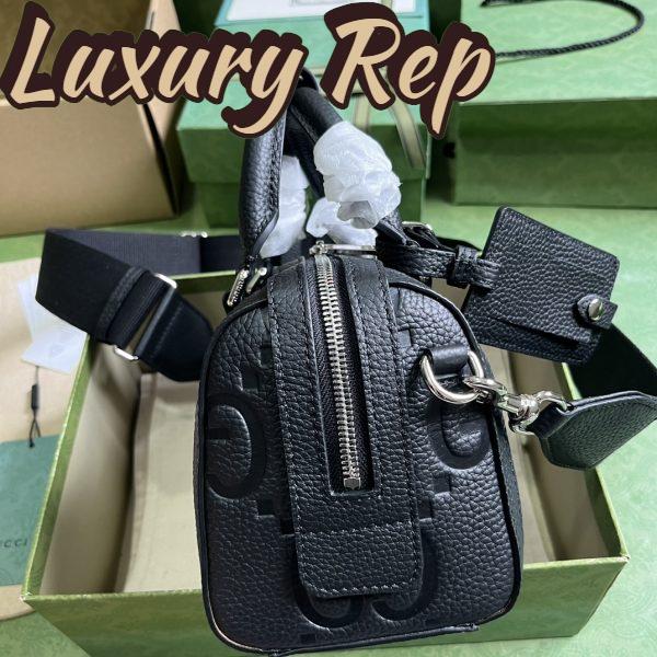 Replica Gucci Unisex Jumbo GG Mini Duffle Bag Black Leather Double G Zip Closure 7
