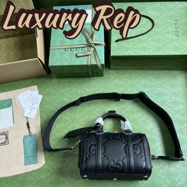 Replica Gucci Unisex Jumbo GG Mini Duffle Bag Black Leather Double G Zip Closure 9