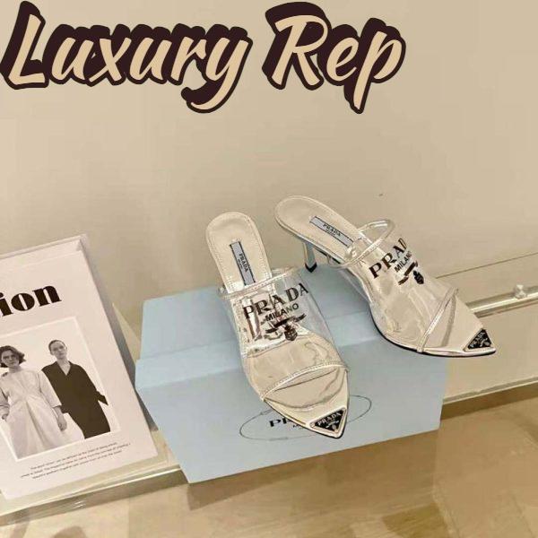 Replica Prada Women Logo-print Plexiglas High-Heel Slides in 75mm Heel Height 3