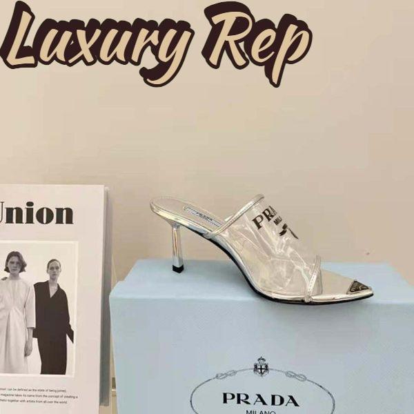 Replica Prada Women Logo-print Plexiglas High-Heel Slides in 75mm Heel Height 7