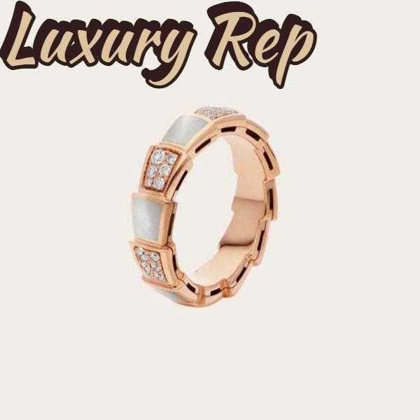 Replica Bvlgari Women Serpenti Viper Band Ring in 18 KT Rose Gold-White 2