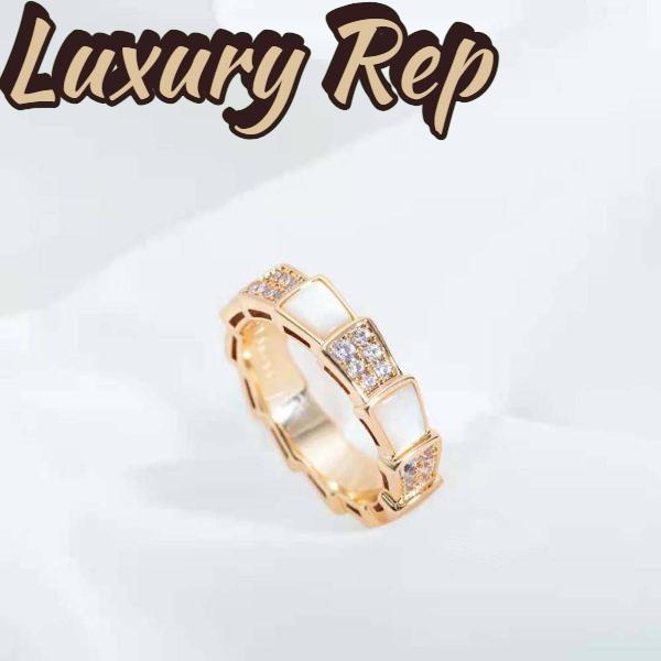 Replica Bvlgari Women Serpenti Viper Band Ring in 18 KT Rose Gold-White 5