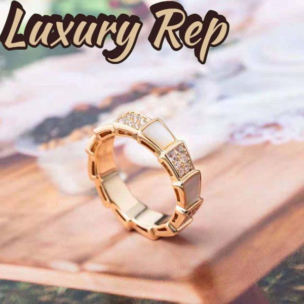 Replica Bvlgari Women Serpenti Viper Band Ring in 18 KT Rose Gold-White 8