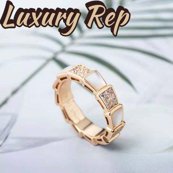 Replica Bvlgari Women Serpenti Viper Band Ring in 18 KT Rose Gold-White 9