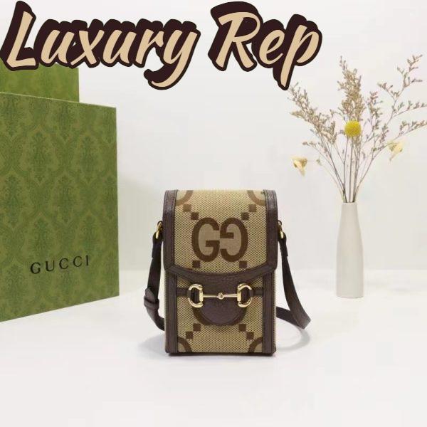 Replica Gucci Unisex Jumbo GG Mini Bag Camel Ebony Jumbo GG Canvas 4