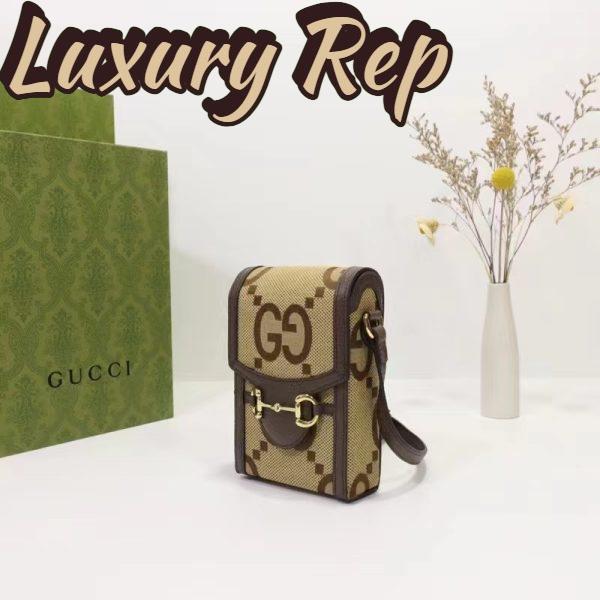 Replica Gucci Unisex Jumbo GG Mini Bag Camel Ebony Jumbo GG Canvas 5