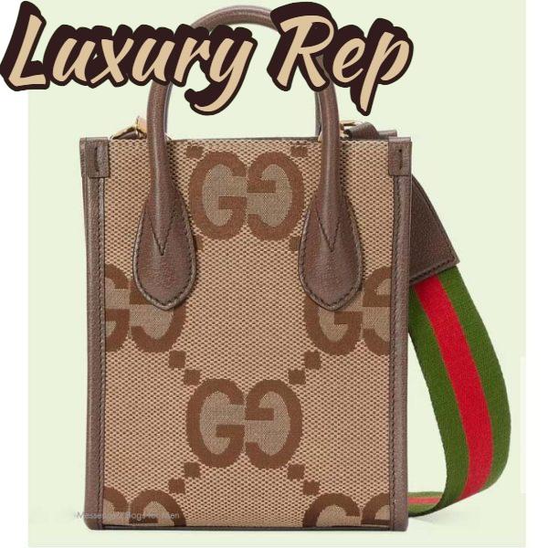 Replica Gucci Unisex Jumbo GG Mini Tote Bag Camel Ebony Canvas