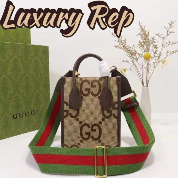 Replica Gucci Unisex Jumbo GG Mini Tote Bag Camel Ebony Canvas 3