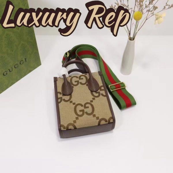 Replica Gucci Unisex Jumbo GG Mini Tote Bag Camel Ebony Canvas 5