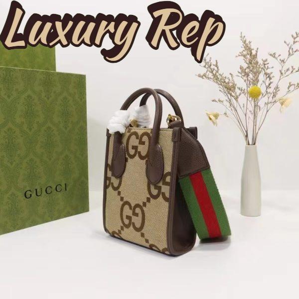 Replica Gucci Unisex Jumbo GG Mini Tote Bag Camel Ebony Canvas 6