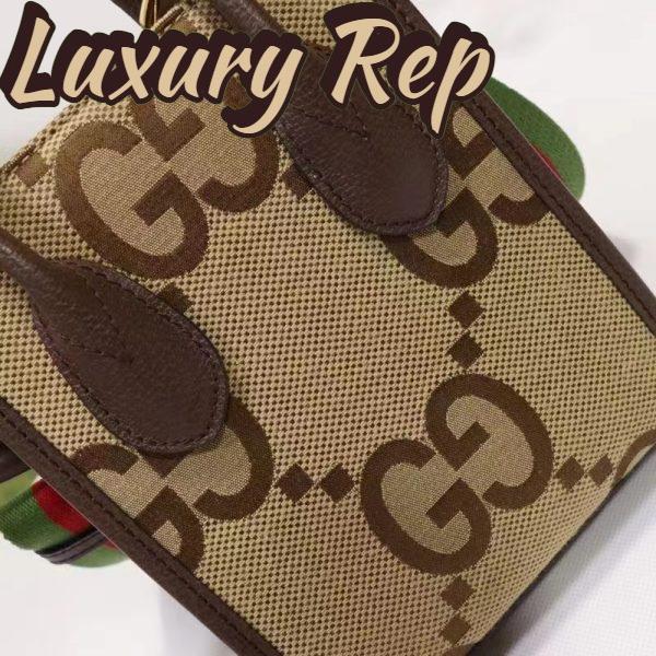Replica Gucci Unisex Jumbo GG Mini Tote Bag Camel Ebony Canvas 8