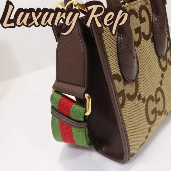 Replica Gucci Unisex Jumbo GG Mini Tote Bag Camel Ebony Canvas 9