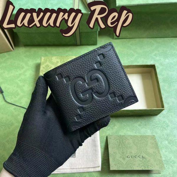 Replica Gucci Unisex Jumbo GG Wallet Black Leather Moiré Lining 5