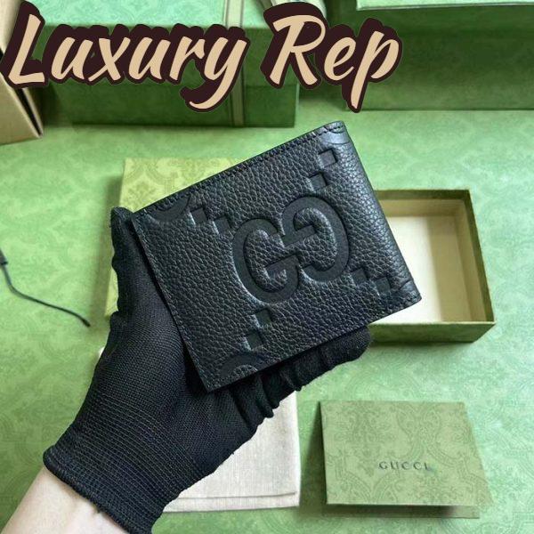 Replica Gucci Unisex Jumbo GG Wallet Black Leather Moiré Lining 6