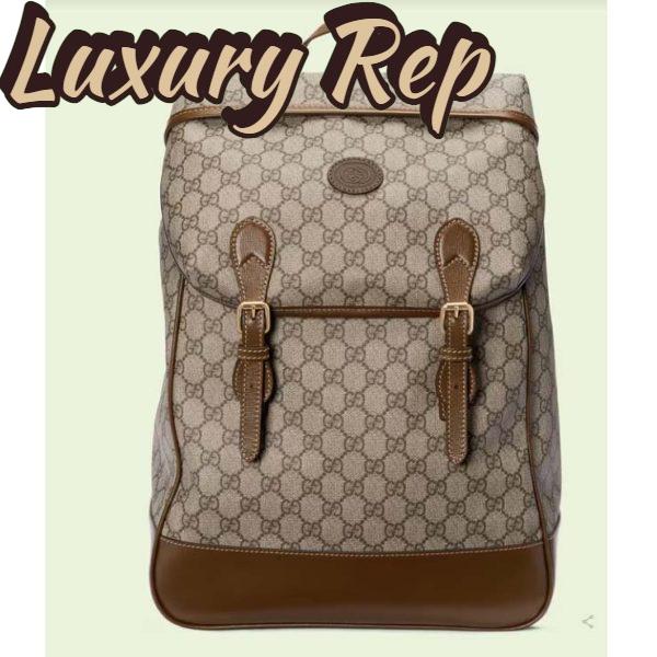 Replica Gucci Unisex Medium Backpack Interlocking G Beige Ebony GG Supreme Canvas
