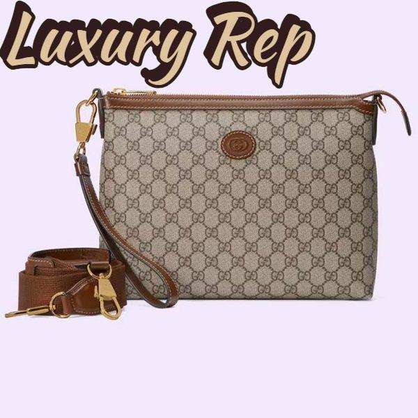 Replica Gucci Unisex Messenger Bag Interlocking G Beige Ebony GG Supreme Canvas Brown Leather