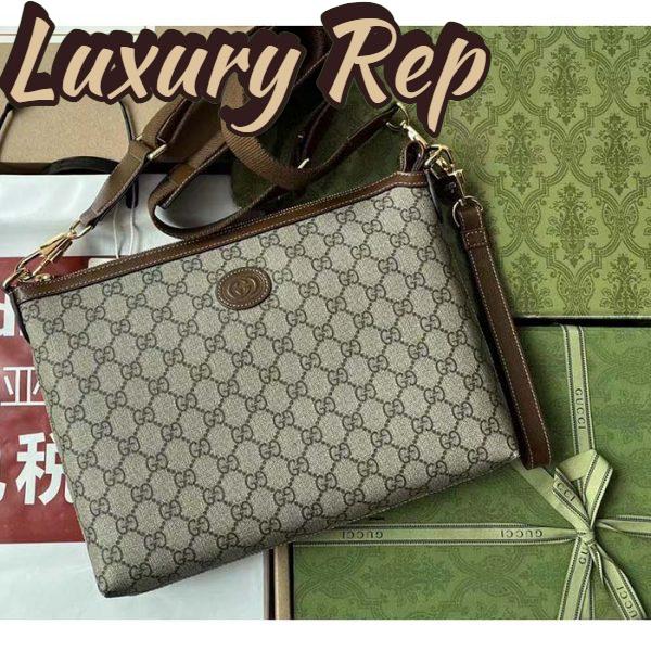 Replica Gucci Unisex Messenger Bag Interlocking G Beige Ebony GG Supreme Canvas Brown Leather 3