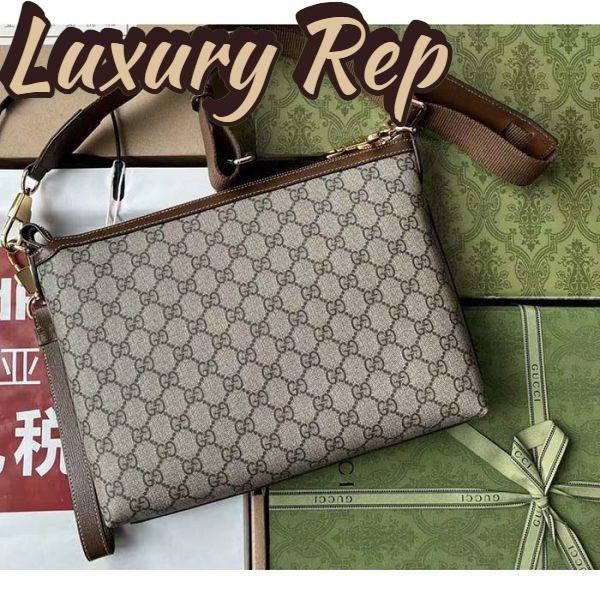 Replica Gucci Unisex Messenger Bag Interlocking G Beige Ebony GG Supreme Canvas Brown Leather 4