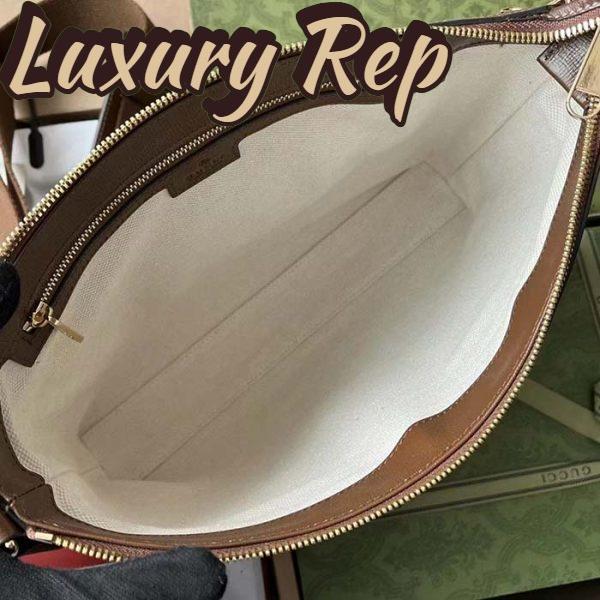 Replica Gucci Unisex Messenger Bag Interlocking G Beige Ebony GG Supreme Canvas Brown Leather 5