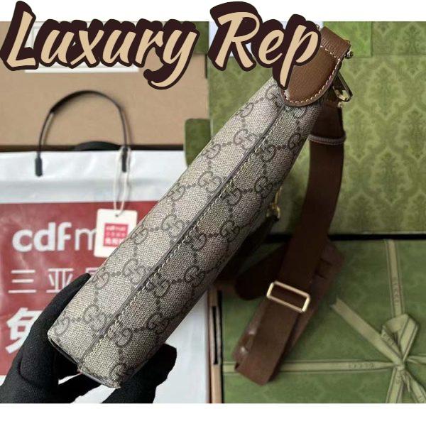Replica Gucci Unisex Messenger Bag Interlocking G Beige Ebony GG Supreme Canvas Brown Leather 6