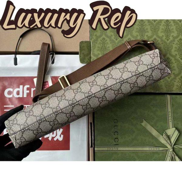 Replica Gucci Unisex Messenger Bag Interlocking G Beige Ebony GG Supreme Canvas Brown Leather 7