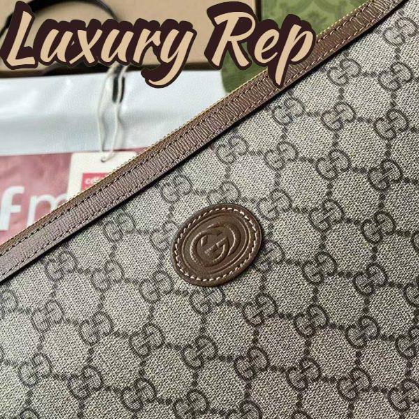 Replica Gucci Unisex Messenger Bag Interlocking G Beige Ebony GG Supreme Canvas Brown Leather 8