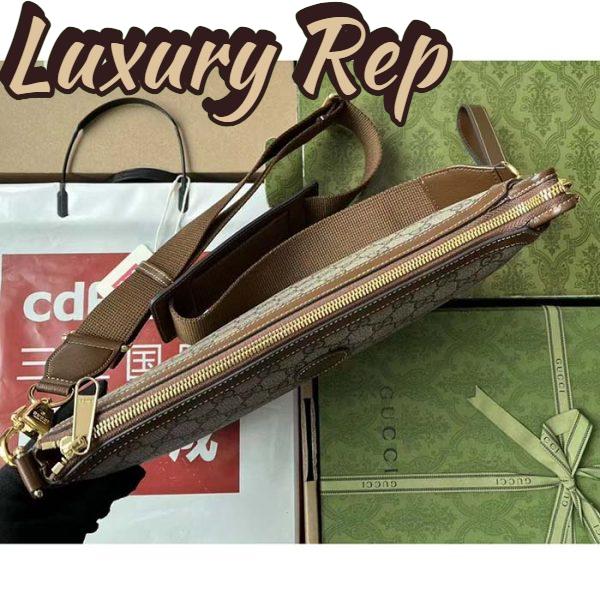 Replica Gucci Unisex Messenger Bag Interlocking G Beige Ebony GG Supreme Canvas Brown Leather 9