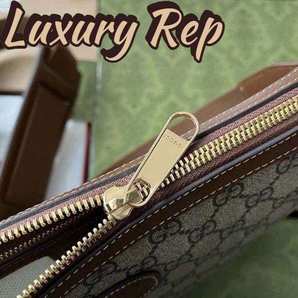 Replica Gucci Unisex Messenger Bag Interlocking G Beige Ebony GG Supreme Canvas Brown Leather 10