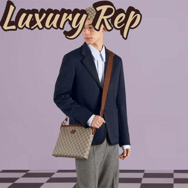 Replica Gucci Unisex Messenger Bag Interlocking G Beige Ebony GG Supreme Canvas Brown Leather 12