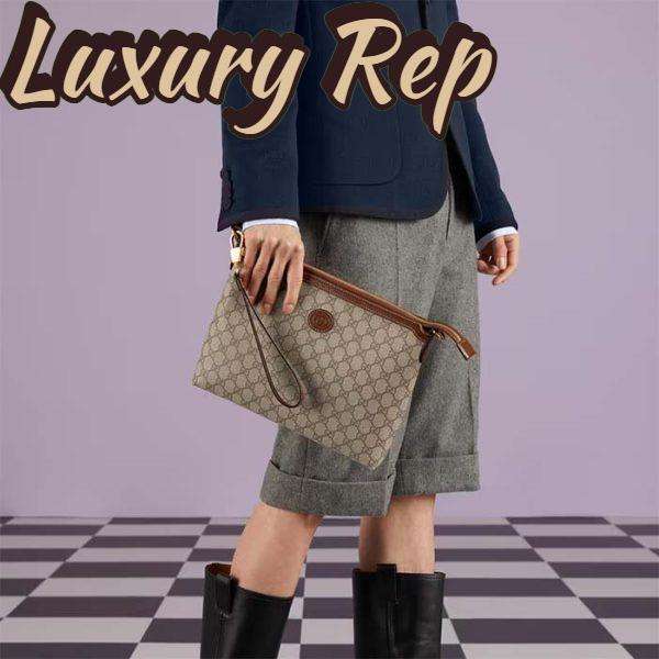 Replica Gucci Unisex Messenger Bag Interlocking G Beige Ebony GG Supreme Canvas Brown Leather 13