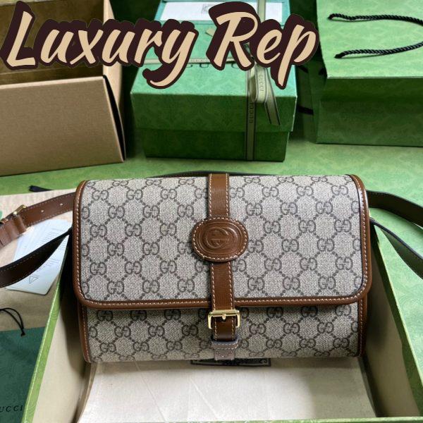 Replica Gucci Unisex Messenger Bag Interlocking G Beige Ebony GG Supreme Canvas Leather 3