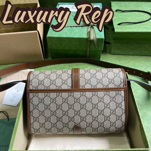 Replica Gucci Unisex Messenger Bag Interlocking G Beige Ebony GG Supreme Canvas Leather 4