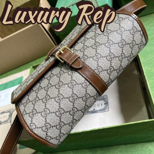 Replica Gucci Unisex Messenger Bag Interlocking G Beige Ebony GG Supreme Canvas Leather 5