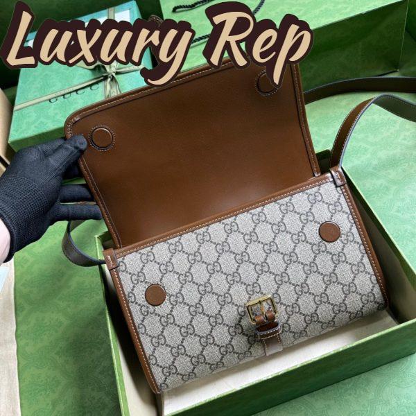 Replica Gucci Unisex Messenger Bag Interlocking G Beige Ebony GG Supreme Canvas Leather 6