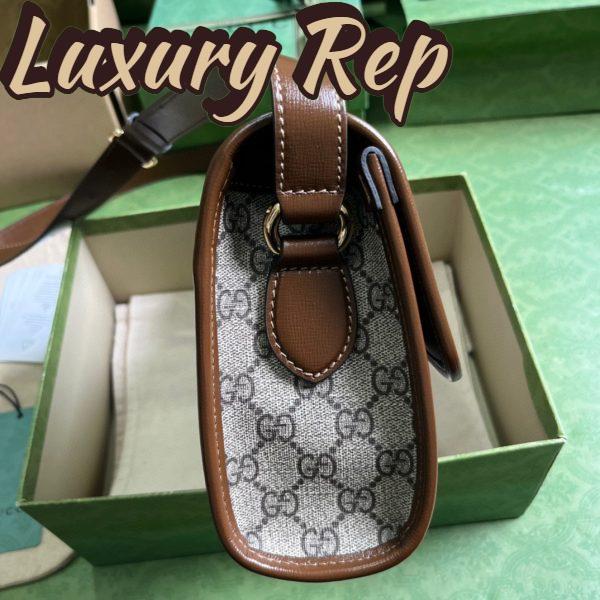 Replica Gucci Unisex Messenger Bag Interlocking G Beige Ebony GG Supreme Canvas Leather 7
