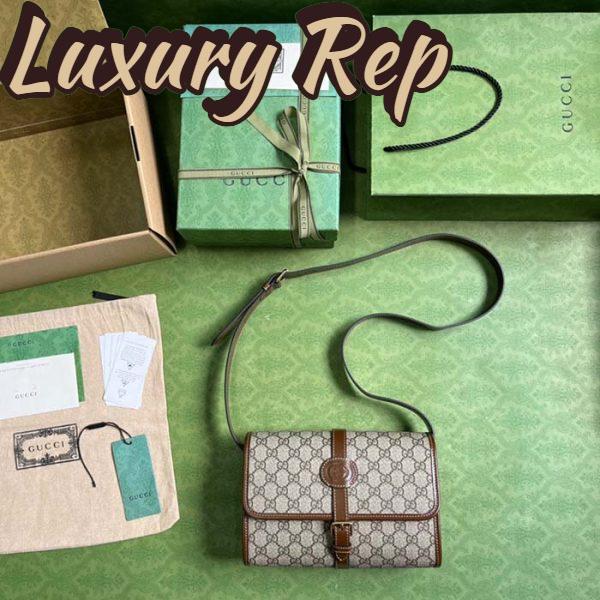 Replica Gucci Unisex Messenger Bag Interlocking G Beige Ebony GG Supreme Canvas Leather 8