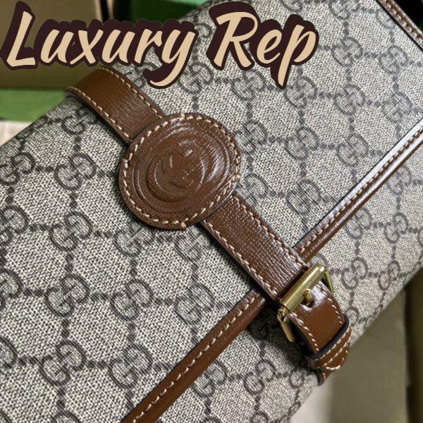 Replica Gucci Unisex Messenger Bag Interlocking G Beige Ebony GG Supreme Canvas Leather 9