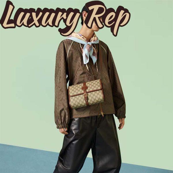 Replica Gucci Unisex Messenger Bag Interlocking G Beige Ebony GG Supreme Canvas Leather 12