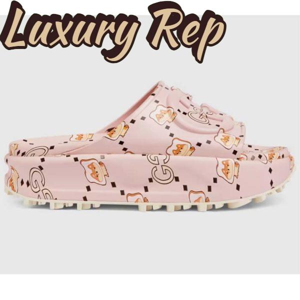 Replica Gucci Unisex GG Animal Print Rubber Slide Sandal Pink Embossed Interlocking G Low Heel