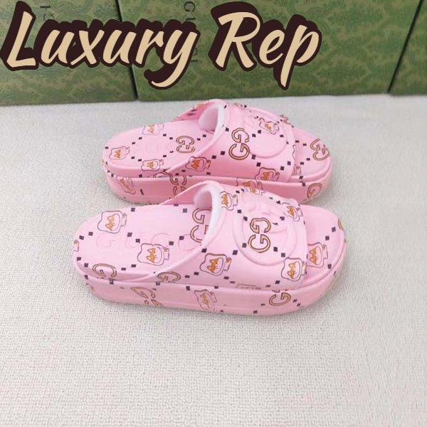 Replica Gucci Unisex GG Animal Print Rubber Slide Sandal Pink Embossed Interlocking G Low Heel 3