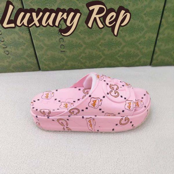 Replica Gucci Unisex GG Animal Print Rubber Slide Sandal Pink Embossed Interlocking G Low Heel 5