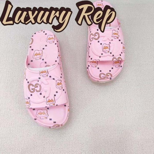 Replica Gucci Unisex GG Animal Print Rubber Slide Sandal Pink Embossed Interlocking G Low Heel 6