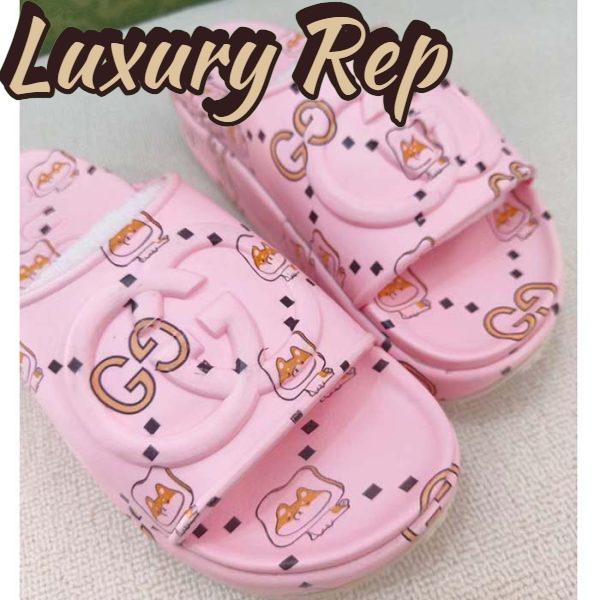 Replica Gucci Unisex GG Animal Print Rubber Slide Sandal Pink Embossed Interlocking G Low Heel 8