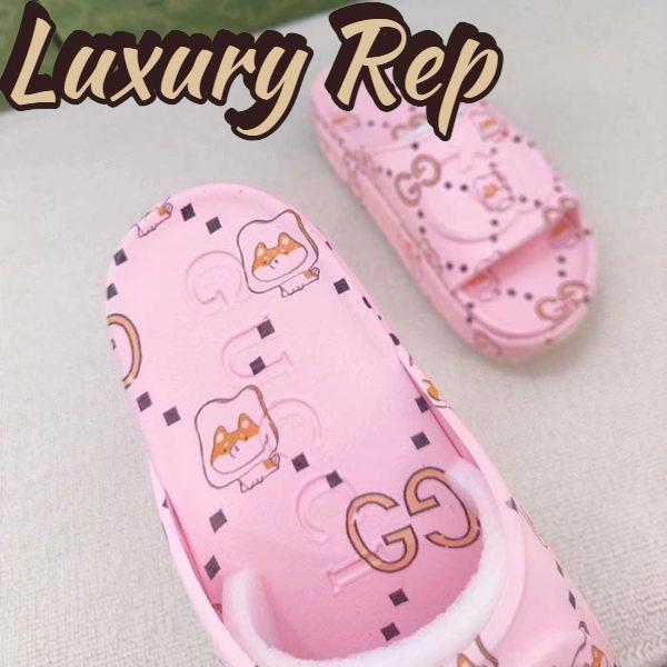 Replica Gucci Unisex GG Animal Print Rubber Slide Sandal Pink Embossed Interlocking G Low Heel 10