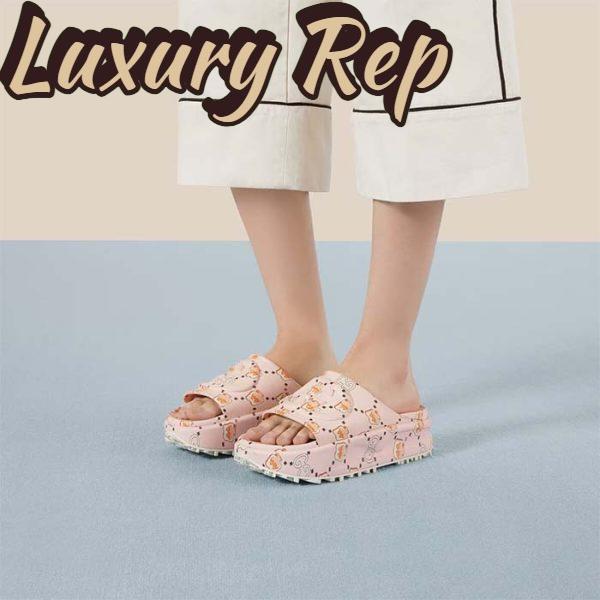 Replica Gucci Unisex GG Animal Print Rubber Slide Sandal Pink Embossed Interlocking G Low Heel 11